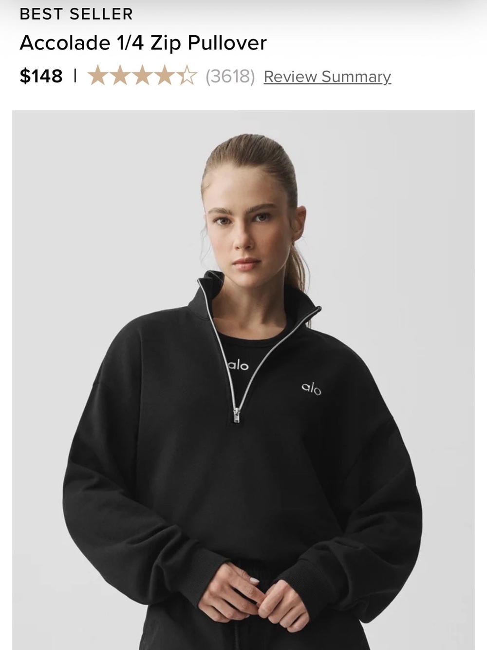 ALO Yoga Accolade 1/4 Zip Pullover - Black